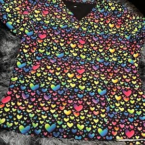 Colorful Heart Pattern Women's scrub top